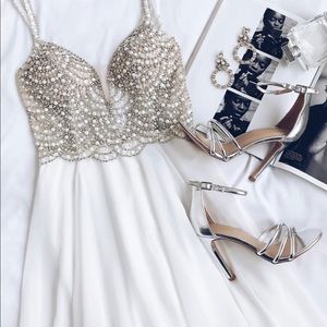 True love rhinestone white beaded maxi dress lulus